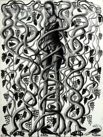 Medium: 'Work on Canvas, Acrylic & Silver Foil', Size:'122 x 92 cm'