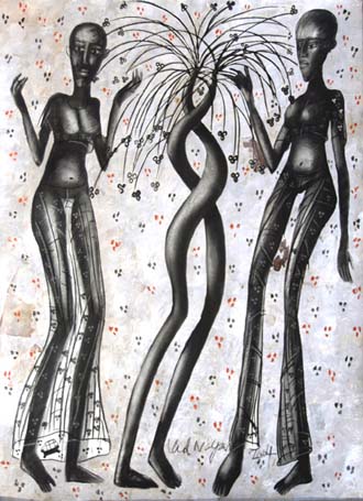 Medium: 'Work on Paper, Chinese ink, Counte, Gouache & Silver Foil', Size:'76 x 56 cm'