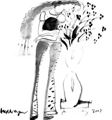 Medium: 'Work on Paper, Chinese ink, Counte, Gouache & Silver Foil', Size:'76 x 56 cm'