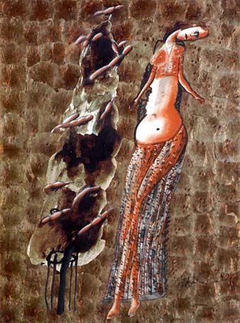 Medium: 'Chinese Ink, Acrylic on Canvas, Gold & Silver Foil', Size:'122 x 92 cm'