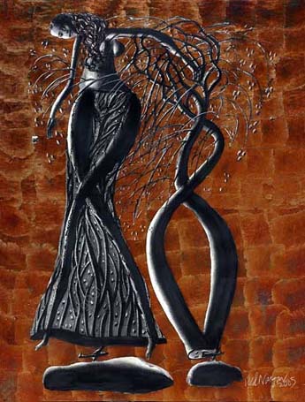 Medium: 'Chinese Ink, Acrylic on Canvas, Counte, Gold & Silver Foil', Size:'122 x 92 cm'