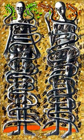 Medium: 'Chinese Ink, Acrylic on Canvas, Counte, Gold & Silver Foil', Size:'183 x 92 cm'