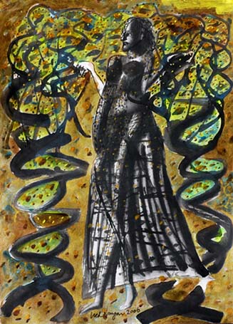 Medium: 'Chinese Ink, Acrylic on Paper, Counte, Gold & Silver Foil', Size:'46 x 31 cm'