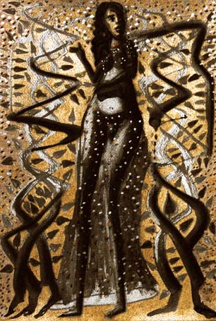 Medium: 'Chinese Ink, Acrylic on Paper, Counte, Gold & Silver Foil', Size:'61 x 46 cm'