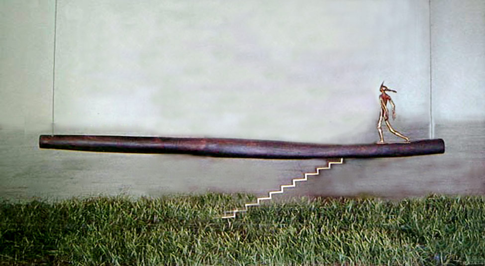 Title: 'Mankind-2182', Size: '548 x 365 x 75', Medium: 'An installation with growing paddy field.', Year: '1982', 'Ved Nayar exhibited in 5th International Triennale-India. Awarded commendation certificate by the International Jury. Collection: Masanori Fukuoka'