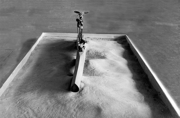 Medium: 'An Installation with Sand Field, Wooden Log & Bronze Sculptures', Size: '548 x 365 x 75', 'Exhibited in 5th International Triennale - India Awarded Communication Certificate by International Jury Collection: National Gallery of Modern Art'