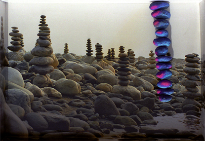 Medium: 'Digital Print, Papier Mache & Coloured Stones', Size: '100 x 60 x 10 cm'